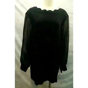Cable & Gauge Knit Sweater Sheer Sleeves scalloped neck black Size 2X (141)